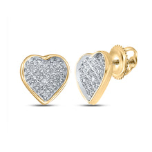  Yellow-tone Sterling Silver Womens Round Diamond Heart Earrings 1/20 Cttw