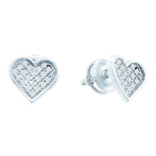 Sterling Silver Womens Round Diamond Heart Earrings 1/10 Cttw