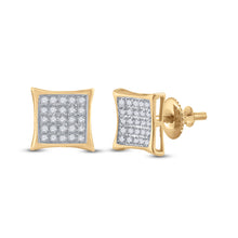  Yellow-tone Sterling Silver Womens Round Diamond Kite Square Earrings 1/6 Cttw