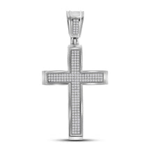  10k White Gold Mens Round Diamond Roman Cross Charm Pendant 1/2 Cttw