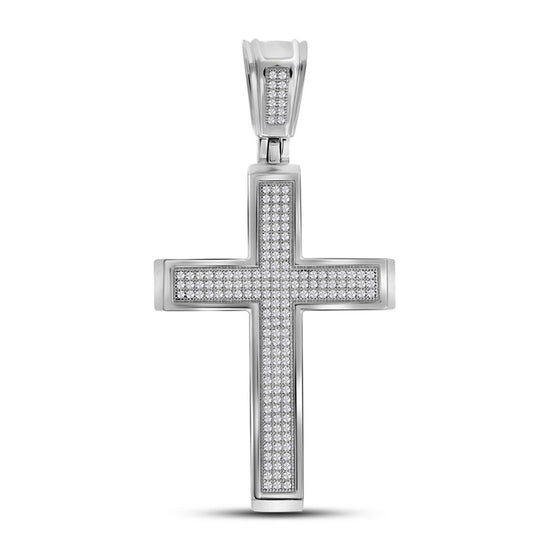 10k White Gold Mens Round Diamond Roman Cross Charm Pendant 1/2 Cttw