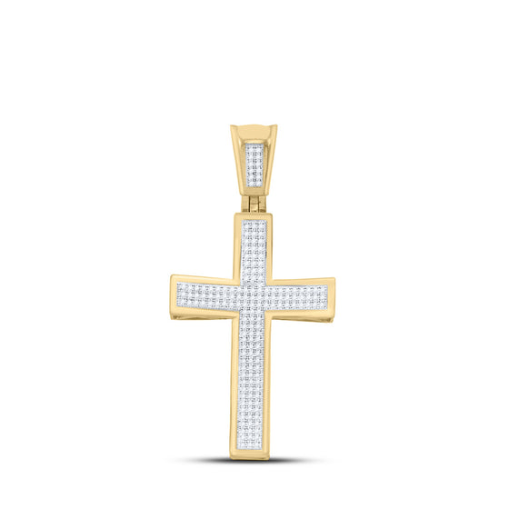 10k Yellow Gold Mens Round Diamond Cross Charm Pendant 1/2 Cttw