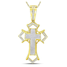  10k Yellow Gold Mens Round Diamond Gothic Cross Charm Pendant 1/2 Cttw