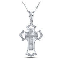  Sterling Silver Mens Round Diamond Gothic Cross Charm Pendant 1/2 Cttw