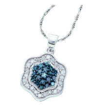 10k White Gold Womens Round Blue Color Enhanced Diamond Cluster Pendant 1/2 Cttw