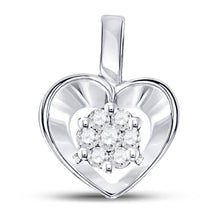  10k White Gold Womens Round Diamond Small Heart Cluster Pendant 1/12 Cttw