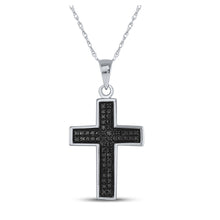  Sterling Silver Mens Round Black Color Enhanced Diamond Cross Charm Pendant 1/6 Cttw