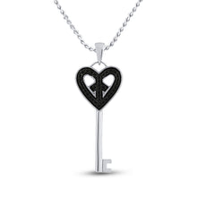  Sterling Silver Womens Round Black Color Enhanced Diamond Key Heart Pendant 1/10 Cttw