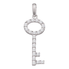  10k White Gold Womens Round Pave-set Diamond Small Key Pendant 1/4 Cttw