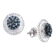  10k White Gold Womens Round Blue Color Enhanced Diamond Cluster Earrings 1 Cttw
