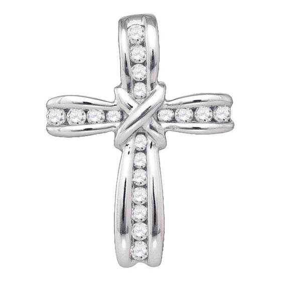 10k White Gold Womens Round Diamond Bound Cross Pendant 1/5 Cttw