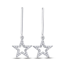  10k White Gold Womens Round Diamond Star Dangle Earrings 1/5 Cttw