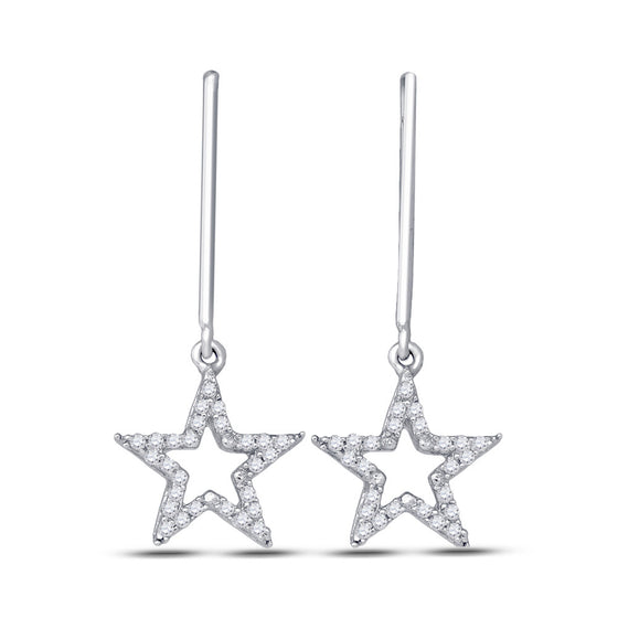 10k White Gold Womens Round Diamond Star Dangle Earrings 1/5 Cttw