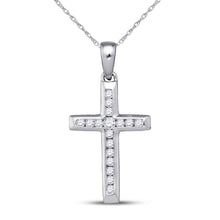  10k White Gold Womens Round Diamond Small Cross Pendant 1/8 Cttw