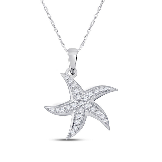 10k White Gold Womens Round Diamond Starfish Nautical Pendant 1/4 Cttw