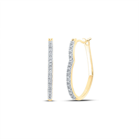 10k Yellow Gold Womens Round Diamond Heart Hoop Earrings 1/8 Cttw