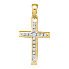  10k Yellow Gold Womens Round Diamond Small Cross Pendant 1/8 Cttw