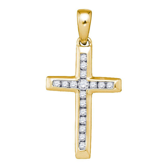 10k Yellow Gold Womens Round Diamond Small Cross Pendant 1/8 Cttw