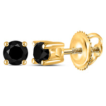  14k Yellow Gold Womens Round Black Color Enhanced Diamond Solitaire Earrings 1/4 Cttw