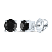  14k White Gold Unisex Round Black Color Enhanced Diamond Solitaire Stud Earrings 1/2 Cttw