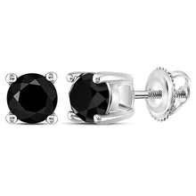  14k White Gold Unisex Round Black Color Enhanced Diamond Solitaire Stud Earrings 1 Cttw