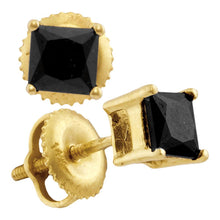  14k Yellow Gold Womens Princess Black Color Enhanced Diamond Stud Earrings 1 Cttw