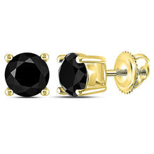  14k Yellow Gold Round Black Color Enhanced Diamond Solitaire Stud Earrings 1-1/2 Cttw