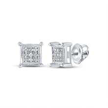  Sterling Silver Womens Round Diamond Square Earrings 1/20 Cttw