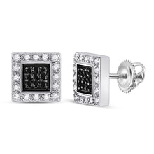  14k White Gold Womens Round Black Color Enhanced Diamond Square Earrings 1/2 Cttw