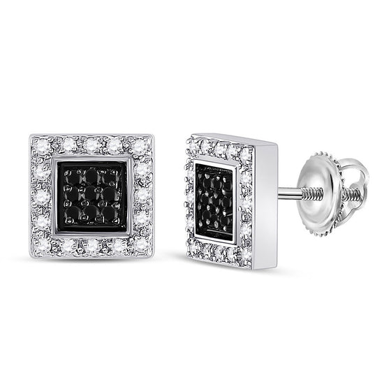 14k White Gold Womens Round Black Color Enhanced Diamond Square Earrings 1/2 Cttw