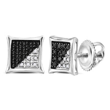  Sterling Silver Round Black Color Enhanced Diamond Square Kite Earrings 1/10 Cttw