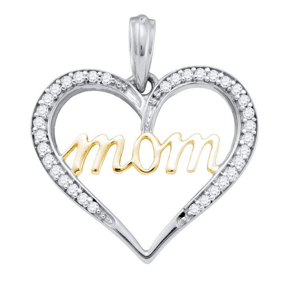 10k Two-tone Gold Womens Round Diamond Heart Mom Pendant 1/8 Cttw