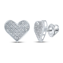  Sterling Silver Womens Round Diamond Heart Earrings 1/8 Cttw