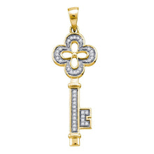  Yellow-tone Sterling Silver Womens Round Diamond Key Love Pendant 1/8 Cttw