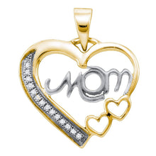  Sterling Silver White Diamond Mom Mothers Womens Heart Yellow-tone Pendant 1/20 Cttw