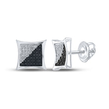  Sterling Silver Round Black Color Enhanced Diamond Square Earrings 1/6 Cttw
