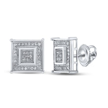  Sterling Silver Round Diamond Square Earrings 1/4 Cttw