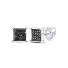  Sterling Silver Round Black Color Enhanced Diamond Square Earrings 1/10 Cttw