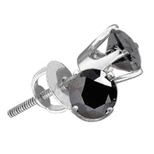  Sterling Silver Unisex Round Black Color Enhanced Diamond Solitaire Earrings 1/6 Cttw