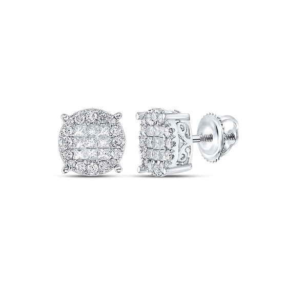 14k White Gold Womens Princess Diamond Fashion Cluster Earrings 1 Cttw