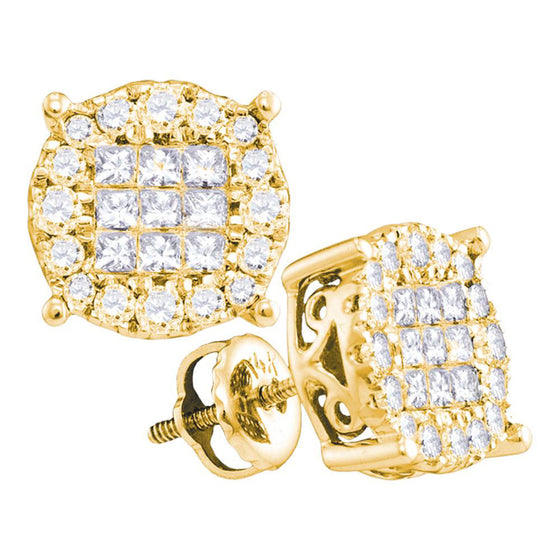 14k Yellow Gold Womens Princess Diamond Cluster Earrings 1 Cttw