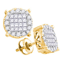  14k Yellow Gold Womens Princess Round Diamond Cluster Earrings 1 Cttw