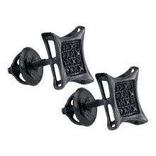  Sterling Silver Round Black Color Enhanced Diamond Kite Square Earrings 1/20 Cttw