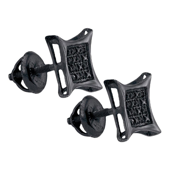 Sterling Silver Round Black Color Enhanced Diamond Kite Square Earrings 1/20 Cttw