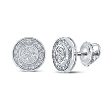  Sterling Silver Round Diamond Circle Disk Stud Earrings 1/5 Cttw