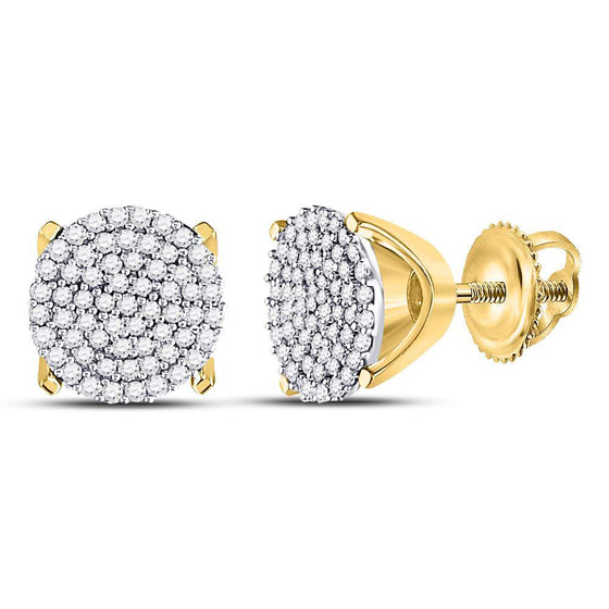 10k Yellow Gold Womens Round Diamond Circle Cluster Stud Earrings 1/3 Cttw