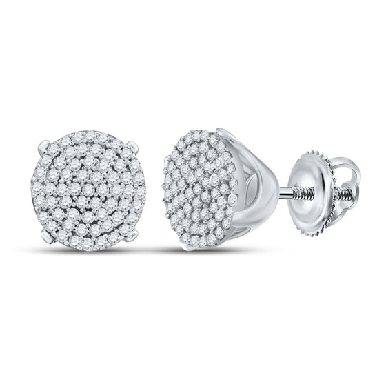 10k White Gold Womens Round Diamond Cluster Earrings 1/3 Cttw