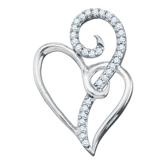 10k White Gold Womens Round Diamond Heart Pendant 1/10 Cttw