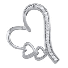  10k White Gold Womens Round Diamond Triple Heart Pendant 1/20 Cttw