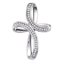  10k White Gold Womens Round Diamond Oval Cross Pendant 1/8 Cttw